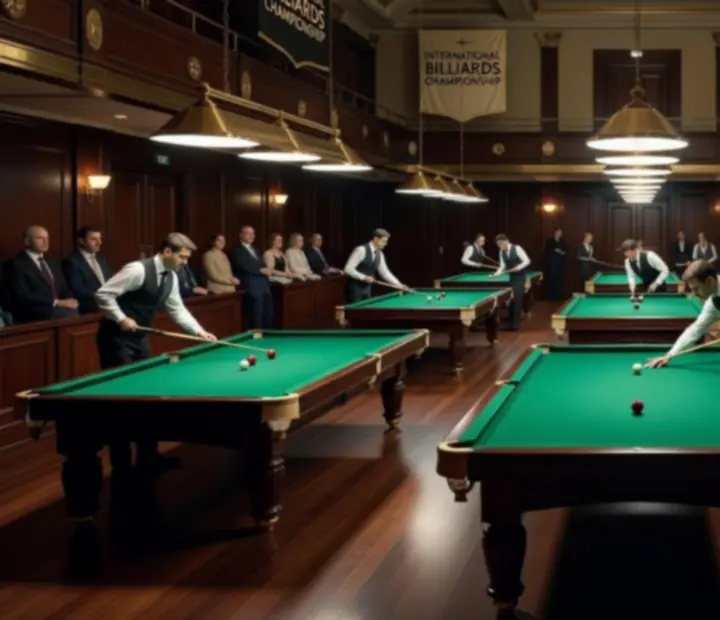 Professzionális 8 Ball Pool versenyterem dramatikus megvilágításban