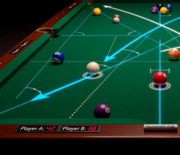 Shot-diagram egy 8 Ball Pool versenyhelyzethez